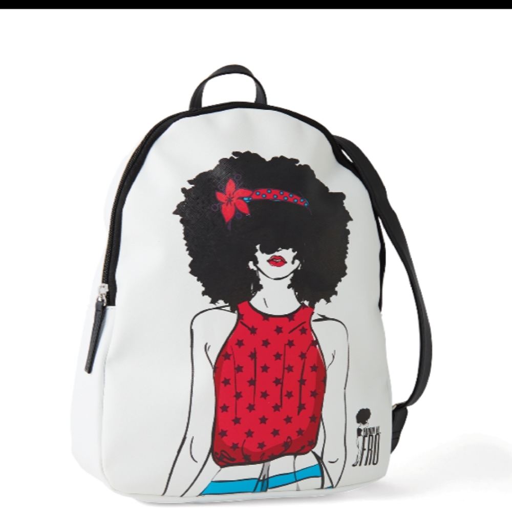 "Pardon My Fro" White and Black leather backpack